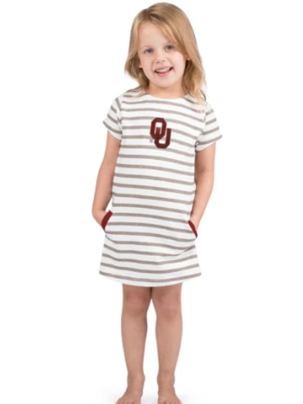 Little King NCAA Toddler Girls Short Sleeve Striped Dress-Oklahoma Sooners